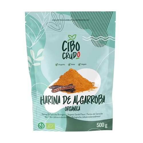 Harina de Algarroba Ecológica - 500g. Harina De Algarroba Sin Gluten Para Helados. Harina de Pulpa de Algarroba en Polvo. Raw Organic Carob Powder.
