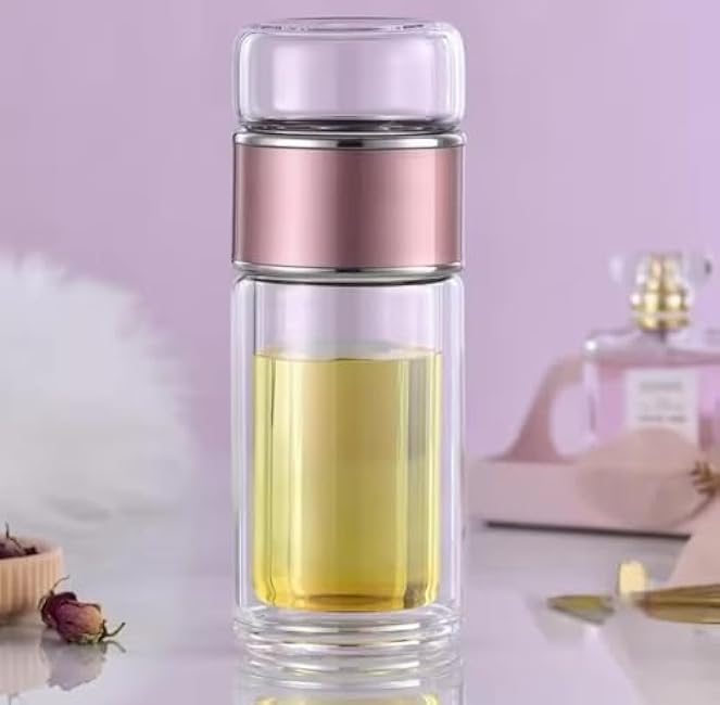 Double Layer Glass Tea Water Bottle With Infuser, 420ml