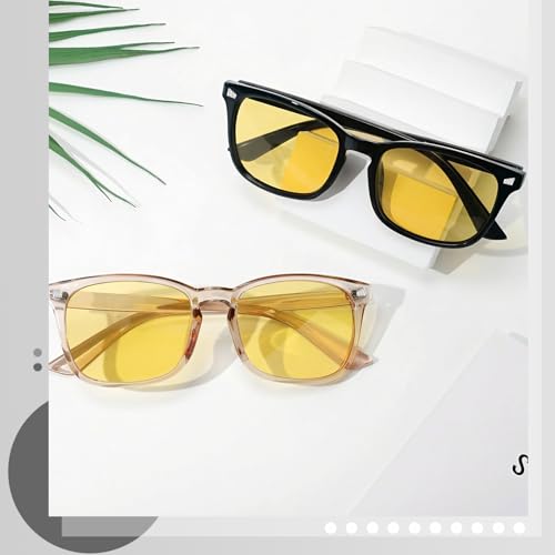 Image of Polarized Sunglasses for Women Men Night Vision Glasses Anti Glare | Yellow Anti Glare UV400 Lens, Lightweight Square Frame, for Day Night Use, Driving, Fishing, Cycling, Traveling