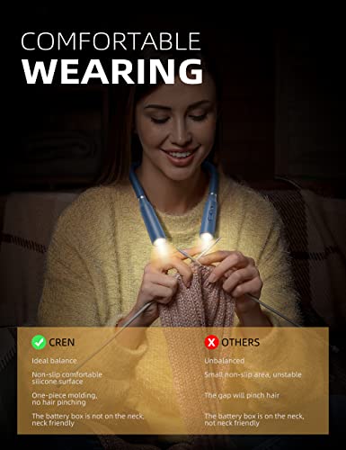 Cren Book Light For Reading In Bed, Neck Reading Light - 6 Innovative Functions, 3 Color & 5 Brightness, Rechargeable Led Lights, Flexible Arm - Perfect For Reading, Knitting & Crochet, Camping Etc. #TOP2