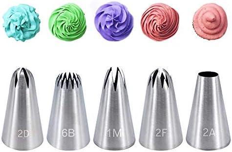 5 Pieces Piping Nozzles Kit Stainless Steel Large Piping Tips Cake Piping Nozzles Tips Nozzles for Decoration DIY Icing Tool for Cream Cupcake Cookie Decorating