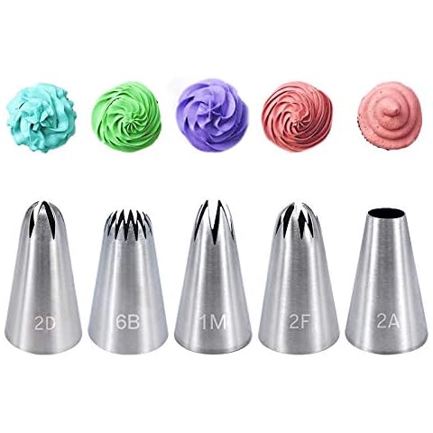 5 Pieces Piping Nozzles Kit Stainless Steel Large Piping Tips Cake Piping Nozzles Tips Nozzles Cover