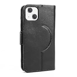 SaharaCase Genuine Leather Folio Wallet Case for iPhone 15 Plus Case, Compatible with MagSafe, Shockproof, Integrated Kickstand - Black