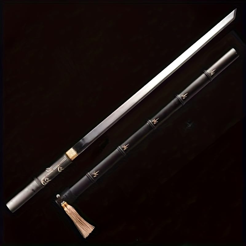 Sauvagine-Longquan Bamboo Rhythm Tang Sword - Hand-Forged high-Carbon Steel Blade, Bamboo-Patterned...