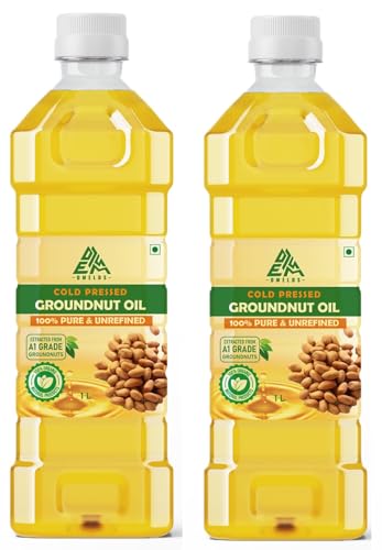 Image of Dmelds Pure Cold Pressed Groundnut Oil, Natural Cooking Oil, Skincare Moisturizer, Traditional Extraction Method, Rich in Essential Nutrients (2 Litre)