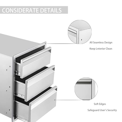 Leidic Outdoor Kitchen Triple Drawer Stainless Steel Bbq Drawer For Outdoor Kitchen Bbq Island,14Wx21Hx23D Inch thumb #2