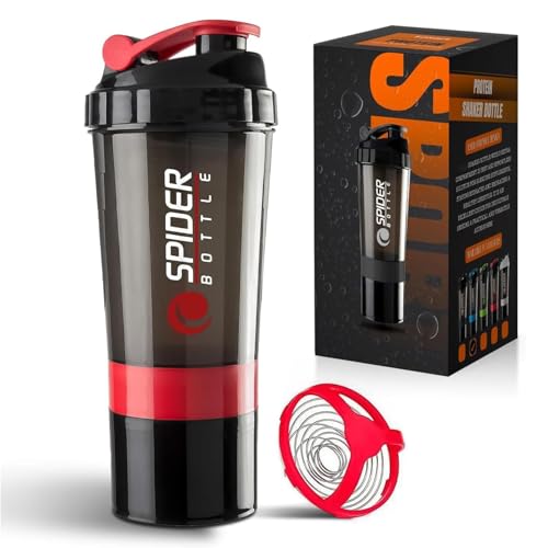 Roe Tenpo Protein Shaker Bottle 500ml with Extra Compartment | BPA-Free Protein Bottle Shaker for Protein Shakes | Leak Proof & Dishwasher Safe | Protein Shake Gym Bottles for Men & Women (Red)