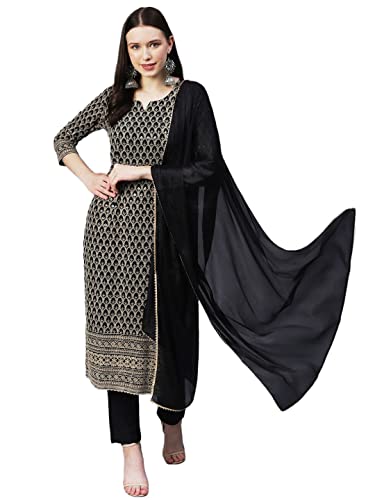 Kurta droite brodée anti-froissement, ensemble pantalon et dupatta confortable
