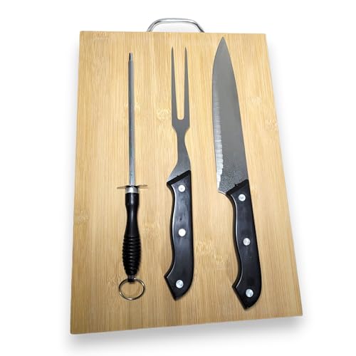 Kit Churrasco Tábua Faca Garfo Amolador
