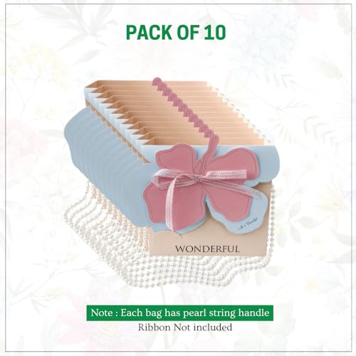 Image of 3D Floral Bag With Pearl String Handle - 10 Nos For Flowers & Gifts - Blue & Pink Flower