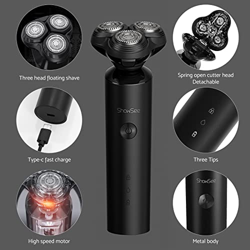 Showsee Electric Shavers For Men, 3100Rpm Rotary Shavers With 3D Floating Head, Ipx7 Waterproof And Usb Rechargeable Cable, Mens Electric Shaver For Home&Travel (Cordless,Wet&Dry Shaver,Black) #TOP3
