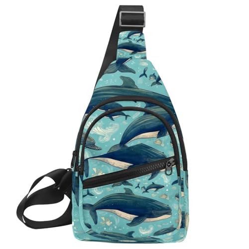 Mochila cruzada con estampado de ballena azul y correa ajustable unisex