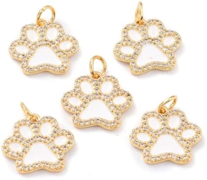 DanLingJewelry 10Pcs Micro Pave Cubic Zirconia Dog Paw Print Charms Golden Color Animal Footprint Pendants for DIY Necklaces Jewelry Making image 5