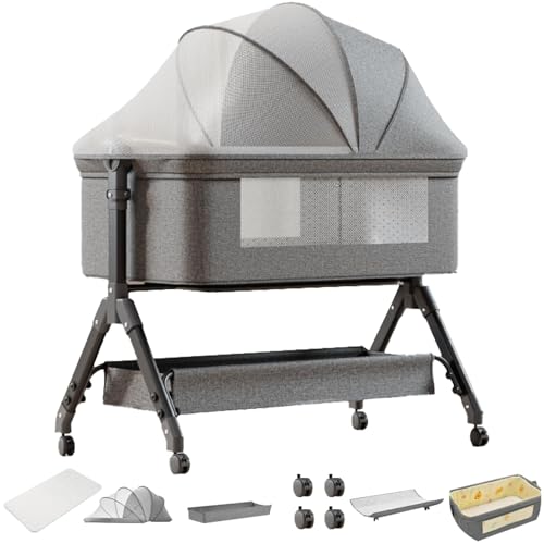 Doraystar Cuna Colecho Bebe, Minicuna Colecho Bebe Plegable Convertible, Cuna Next to me con Colchon (X3 Grey)
