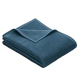 IBENA Plush Solid Color Cotton Blend Throw Blanket Porto - Teal