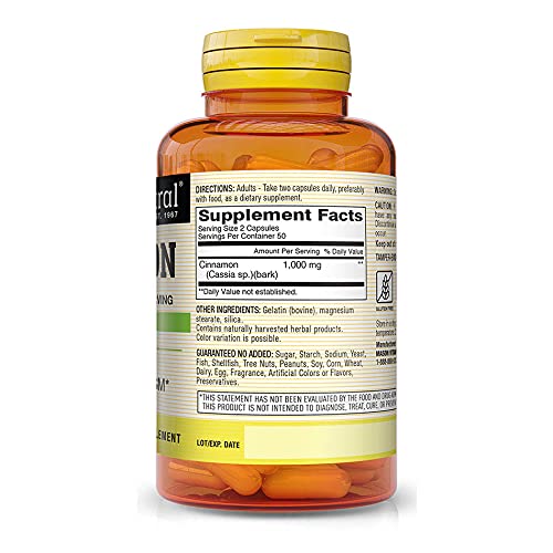 Mason Natural Cinnamon 1000 Mg - Healthy Metabolism, Supports Heart And Circulatory Health, 100 Capsules (Pack Of 3) #TOP1