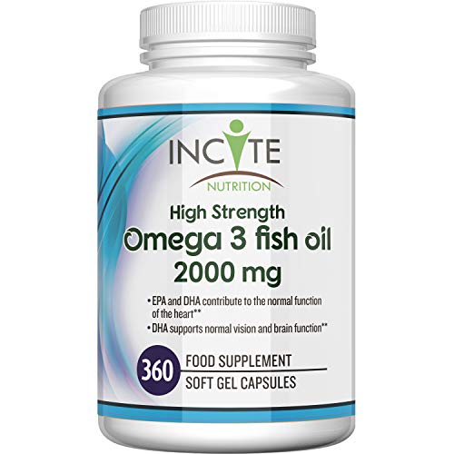 Incite Nutrition Suplemento Omega 3 de 1000MG Máxima Potencia Con 365 Cápsulas Blandas (Suministro Para 1 Año)Ayuda al Cuidado de las Articulaciones y a Mantener el Cabello Sano u0096 Contiene Aceite de Pescado/Aceite de Hígado de Bacalao, Ácidos Grasos de Omega 3
