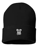 One Size Black Cuffed Koala Bear Embroidered Cuffed Knit Beanie Cap