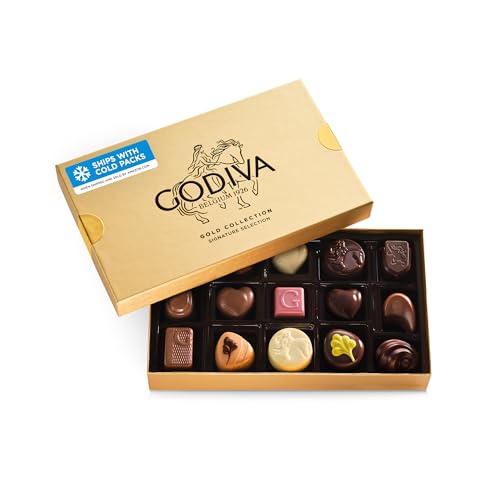 Godiva Gold Assorted Chocolate Gift Box, Belgian Dark and Milk Chocolates with Pralinés, Ganaches & Caramels, Gourmet Gift for Birthdays, Holidays, Kosher, 15 Pc