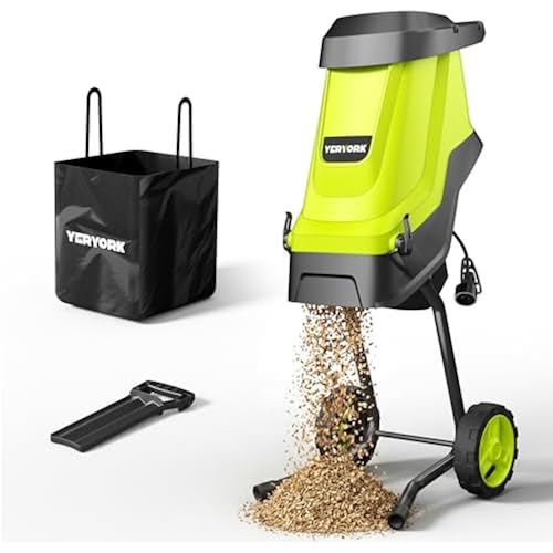 Yeryork Wood Chipper, 15-Amp 1.8" Cutting Capacity Electric Wood Chipper & Shredder with 45L Collection Bag, Efficient Mulcher for Easy Clean up, Ideal for Yard Waste and Branches