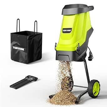 Yeryork Wood Chipper, 15-Amp 1.8" Capacity Electric Chipper & Shredder with 45L Collection Bag