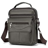 SPAHER Sacoche Homme Cuir Véritable Sacoche Bandouliere Besace Pochette Homme Grand Sac Porté Epaule D'épaule Imperméable Sacs à Main Business Voyage Noir
