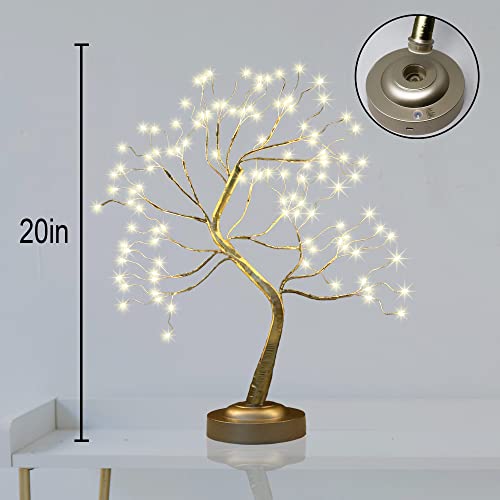 Bonsai Tree Light Golden Matte 20 Inches Artificial Tabletop Fairy Light Tree Lamp,Eight Lighting Modes,Usb Or Battery Operated With Timer,Decor Of Bedroom,Living Room, (Warm White), Golden Branches #TOP5