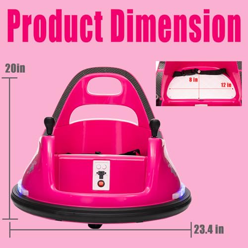 Image of 12V Kids Ride on Bumper Car for Kids, Baby Electric Ride On Bumper Toy Car with Remote Control, Music, 360 Spin Gift Toys for Toddlers Boys and Girls, Rose Pink