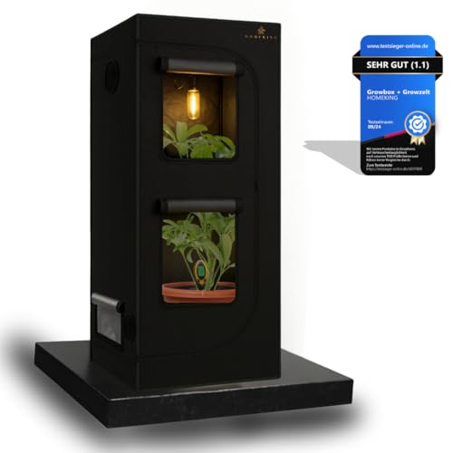 HOMEKING Growzelt 60x60x180 | Robustes Zuchtzelte für Hydrokulturen | Wasserdicht, Lichtdicht & Einfacher Aufbau | Grow Box Indoor Gewächshaus Indoor für Hydroponic System | Farbe: Schwarz/Schwarz