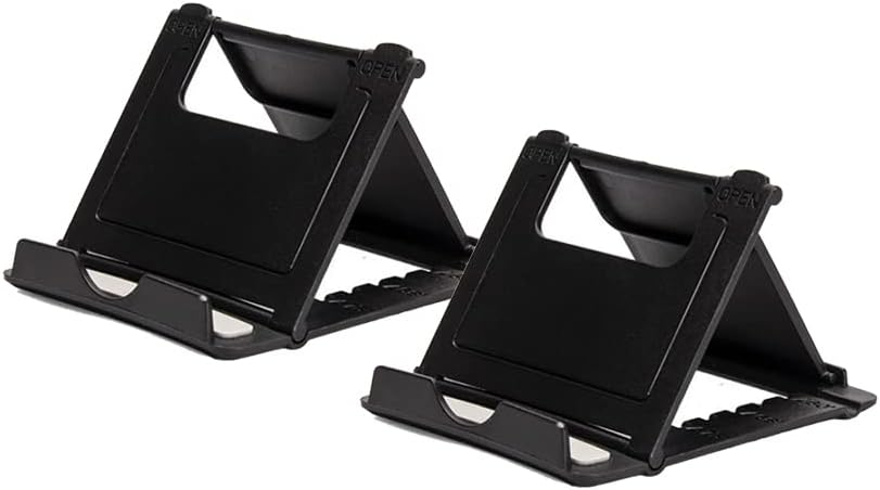 2 Pack Portable Folding Cell Phone Stand Holder for Desk, Adjustable View Angle Foldable Pocket-Sized Mount Universal Desktop Mobile Phone Kickstand Handsfree Airplane Travel Office Accessories