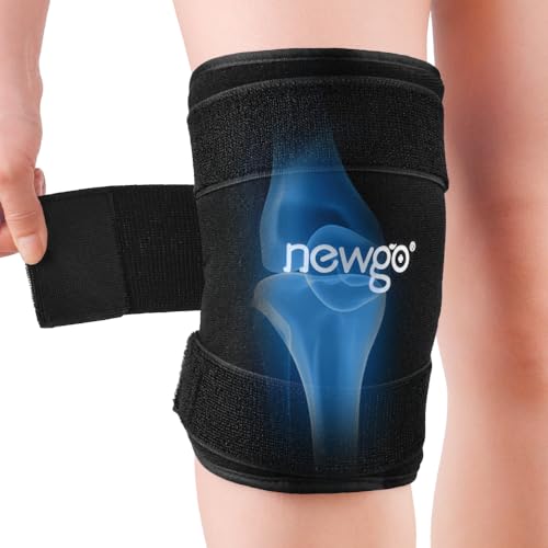 NEWGO Knee Ice Pack Wrap, Flexible Gel Ice Pack for Knee Pain, Reusable Compression Cold Pack Therapy for Elbow, Calf Injuries, Bruises & Sprains,Meniscus Surgery Recovery
