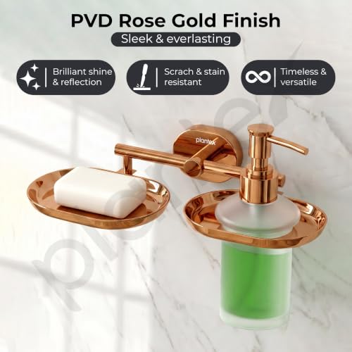 Image of Plantex J4 Stainless Steel Soap Dish with Liquid Dispenser /Soap Stand for Bathroom Wall Mount /Shampoo Dispenser /Bathroom Accessories (PVD Rose Gold Finish) Onix