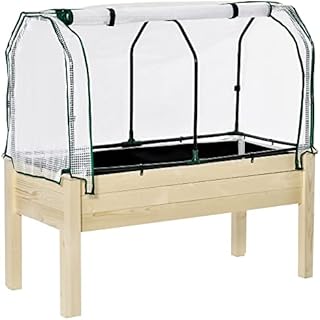 Outsunny Raised Garden Bed with PE Greenhouse Cover Outdoor Elevated Wood Planter Box for Herbs and Vegetables, Use for Patio, Backyard, Balcony, 121 x 55 x 117cm
