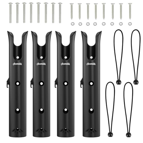 Aventik Fishing Rod Holders Tube, Boat Accessories Fishing Rod Combo Storage for Kayak Garage Fishing Pole Truck Bed with Mounting Hardware Included (4-Pole Black)