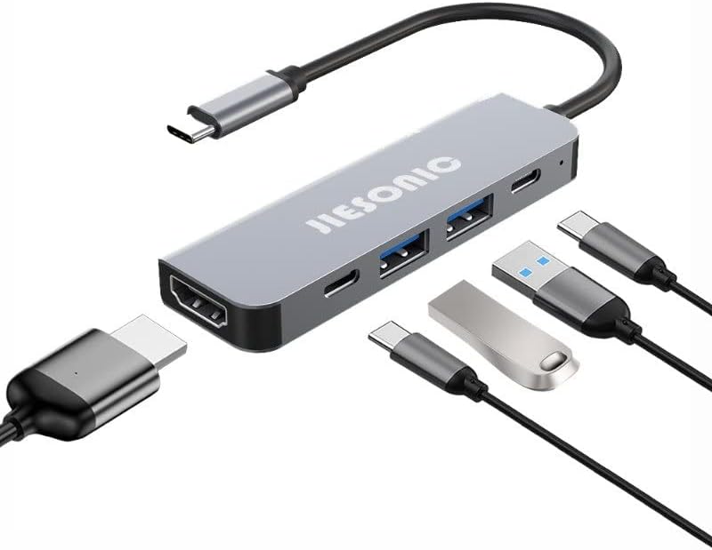 USB C Hub 5-in-1 Slim Type C Hub Adapter with 4K HDMI USB-C 100W PD USB 3.0 Ports for MacBook Pro ChromeBook, XPS, and More