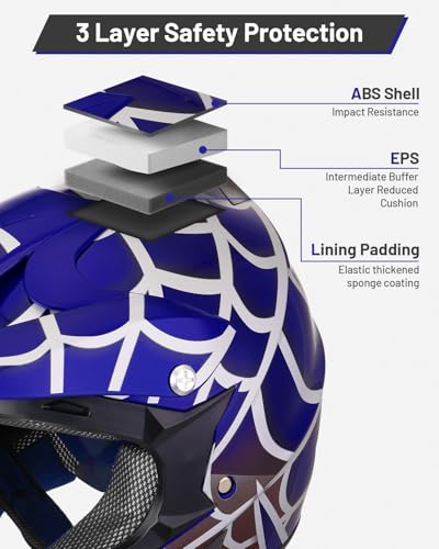 Image of Youth Dirt Bike Helmet DOT Certified for Boys & Girls Ages 5-14, Four Wheeler, Motocross, BMX, MX, UTV, Go Kart, Racing, Skateboard, Baseball