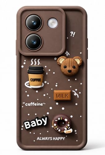 Image of Bintage Ball Bear| Donut| Milk Cake| Baby| Coffee Rubber Case Camera Protection Back Cover Compatible for Poco M7 Pro 5G - Brown