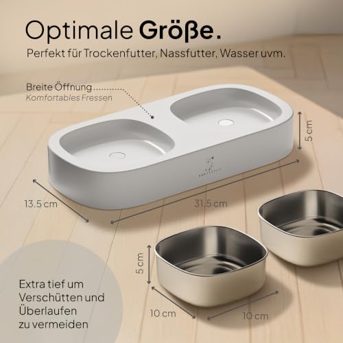 Pretty Paw Katzennapf Erhöht mit 2 Edelstahl Schalen, Weiß