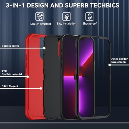 Image of SunStory Compatible with iPhone 13 Pro Case with HD Screen Protector, 3-Layer Heavy Duty Full-Body Cover,3 in 1 Hybrid Protective Case for iPhone 13 Pro 6.1 inch,Red