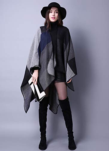 Immerguter Women's Shawl Wraps Sweater Poncho Cape for Fall Winter,Series 1-a-g-black