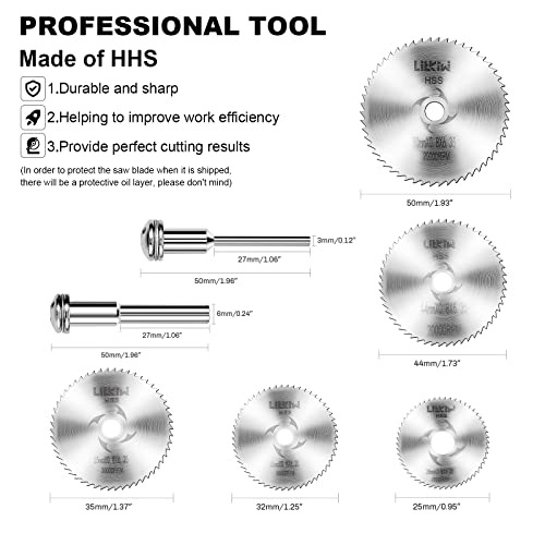 LitKiwi 8PCS Rotary Drill Saw Blades(with 1PCS 1/4\" Hex Shank,1PCS 1/8\" Round Shank,1PCS 1/4\" Round Shank),HSS Saw Disc Wheel Cutting Blades for Drills Rotary Tools