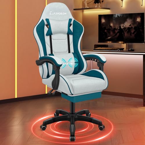 ELFORDSON Gaming Chair with 2-Point Massage Lumbar Cushion, High Back PC Computer Game Chair, 150° Reclining Office Chair with Headrest & Footrest, 360° Swivel, Fabric, Dark Teal - Home, Esports