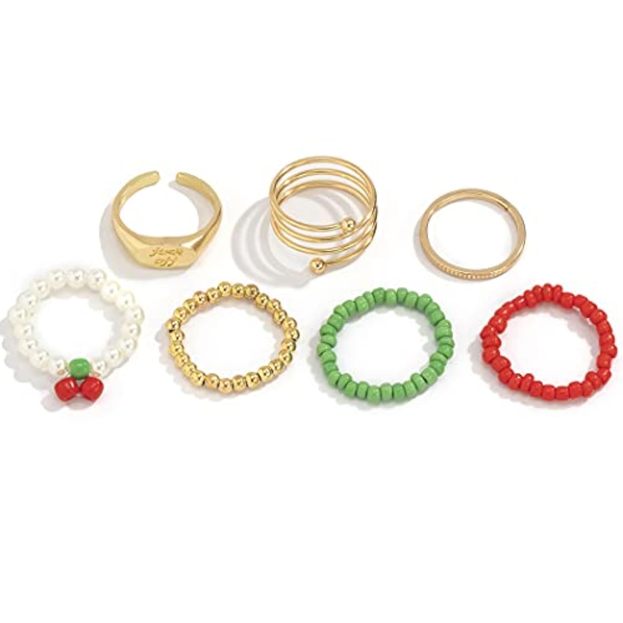 Women's Bohemian Decorative 7PCS Colorful Bead Rings, Stackable