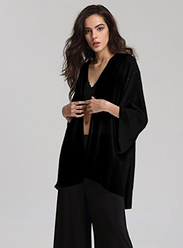 Escalier Women's Black Light Loose Chiffon Sheer Kimono Cardigan Blouses,8 - Thumbnail 2