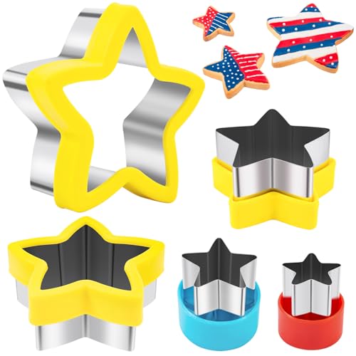 Nifogo Star Cookie Cutters 5 Pcs, Mini Small Large Sizes Stainless Steel Sandwich Cutter, Vegetable Fruit Cutters Shapes for Kids Boys Girls