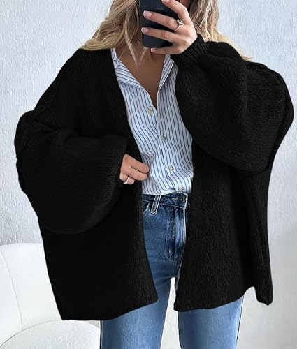 Image of PRETTYGARDEN Womens Oversized Cardigan Sweaters 2026 Fall Long Lantern Sleeve Knit Open Front Lightweight Sweater
