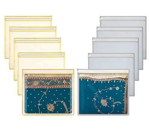 Image of Lify transparent Saree Covers /Saree Bags /Storage Bags /Clothes Covers with Zip Lock Combo (Suitable for Single Saree Pack)- Black, Grey & Golden Color (Gold 5pcs + Light Grey 5pcs)