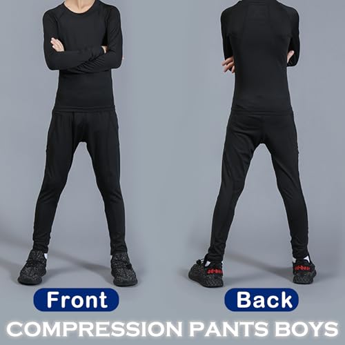 SS COLOR FISH Boys Compression Shirt Long Sleeve and Pants Set Youth Undershirts Athletic Tights Baselayer for Kids Baseball2