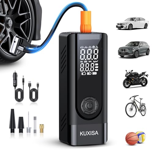 KUXISA Tire Inflator Portable Air Compressor, 3X Faster Air Compressor with Digital Pressure Gauge, 180 PSI Portable Air Pump for Cars, Motorcycles, Bicycles, Balls and More(Black)