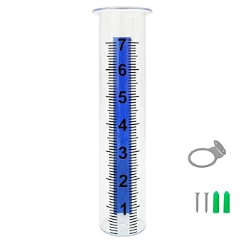 Outdoor Rain Gauge with Clear Scale, 7-Inch Large Capacity Rainfall Measurement Tool, Thick Shatterproof Plastic Rain Gauge for Garden, Yard & Farm, Fence Mount with Bracket & Screws